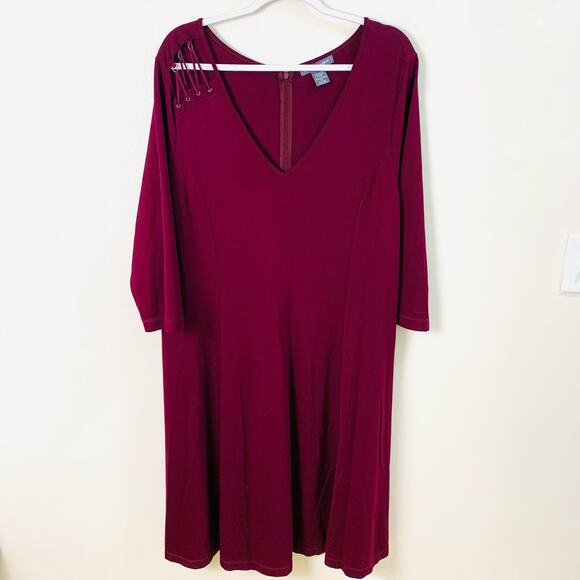 Kate & Mallory Plus Size 1X Women's 3/4 Sleeve Shift Dress Burgundy Wine Formal - Picture 4 of 9